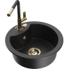 Mexen Diego granieten spoelbak 1-komorige met keukenkraan Flora, zwart/zilver metallic - 6512-73-670401-57-G