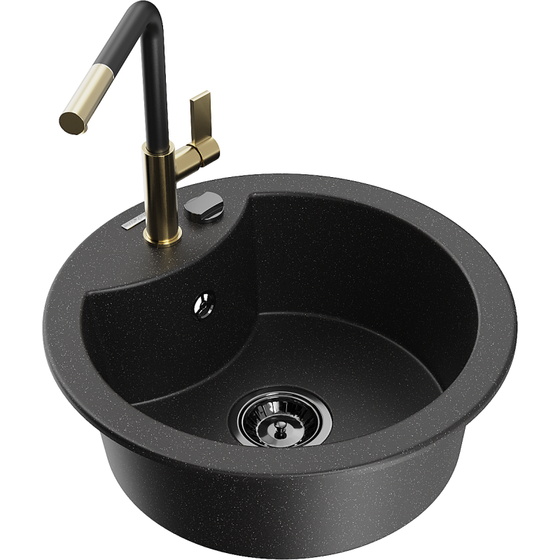 Mexen Diego 1-bowl granite kitchen sink with Flora kitchen tap, black/silver metallic - 6512-73-670401-57-B