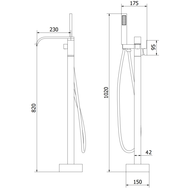 Mexen Lava freestanding bathtub faucet, black - 752433-70