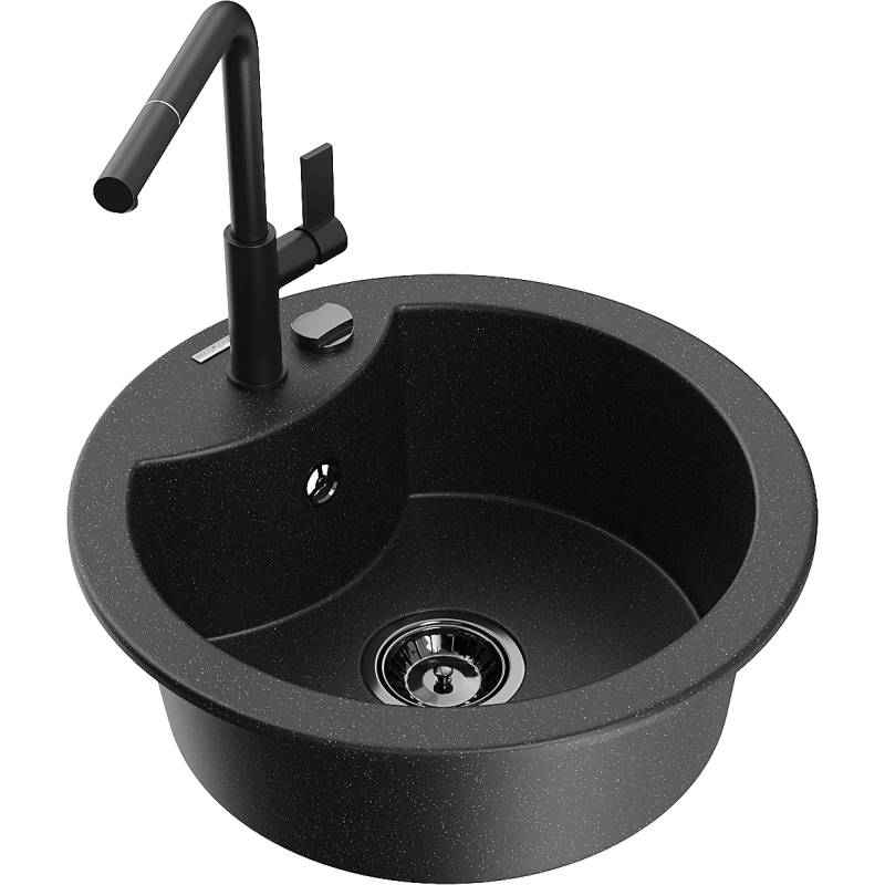 Mexen Diego fregadero de granito de 1 tazón con grifo de cocina Flora, negro/plateado metálico - 6512-73-670401-70-B