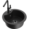 Mexen Diego Granitspüle 1-beckig mit Küchenarmatur Flora, schwarz/silber metallic - 6512-73-670401-70-B