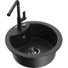 Mexen Diego single-bowl granite sink with Flora kitchen tap, black/silver metallic - 6512-73-670401-70-B