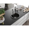 Mexen Diego Granitspüle 1-beckig mit Küchenarmatur Flora, schwarz/gold metallic - 6512-75-670401-07