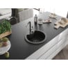 Mexen Diego fregadero de granito de 1 cubeta con grifo de cocina Flora, negro/dorado metálico - 6512-75-670401-07-B