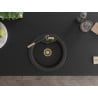 Mexen Diego single-bowl granite sink with Flora kitchen faucet, black/golden metallic - 6512-75-670401-57-G