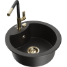 Mexen Diego single-bowl granite sink with Flora kitchen faucet, black/golden metallic - 6512-75-670401-57-G