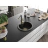 Mexen Diego single-bowl granite sink with Flora kitchen faucet, black/golden metallic - 6512-75-670401-57-G