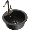 Mexen Diego 1-bowl granite sink with Flora kitchen tap, black/gold metallic - 6512-75-670401-57-B