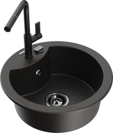 Mexen Diego 1-bowl granite kitchen sink with Flora kitchen tap, black/gold metallic - 6512-75-670401-70-B