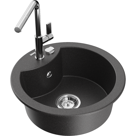 Mexen Diego single-bowl granite kitchen sink with Flora tap, speckled black - 6512-76-670401-00