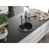 Mexen Diego Granitspüle 1-Becken mit Küchenarmatur Flora, schwarz gesprenkelt - 6512-76-670401-07