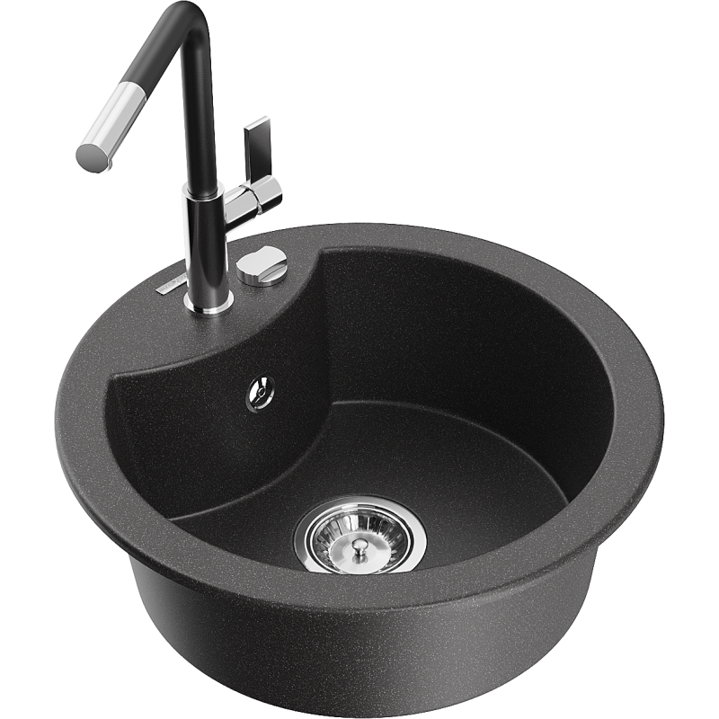 Mexen Diego 1-bowl Granite Sink with Flora Kitchen Tap, Black Speckled - 6512-76-670401-07