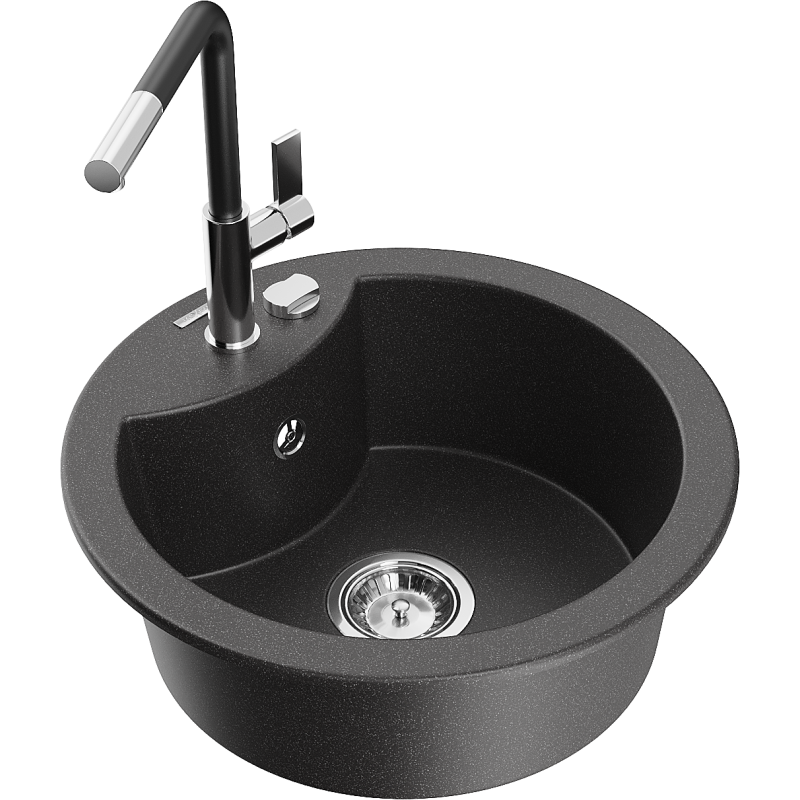 Mexen Diego fregadero de granito de 1 cubeta con grifo de cocina Flora, negro moteado - 6512-76-670401-07