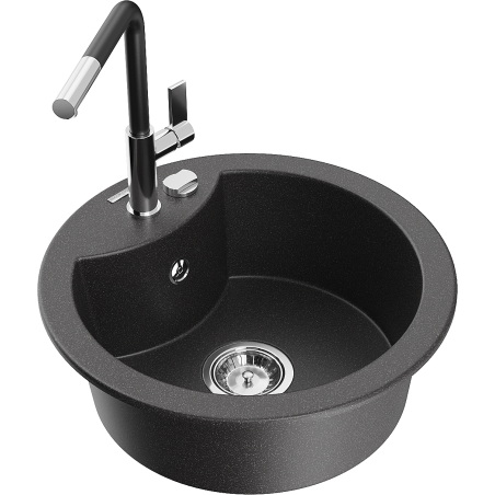 Mexen Diego 1-bowl Granite Sink with Flora Kitchen Tap, Black Speckled - 6512-76-670401-07