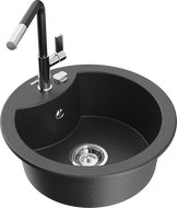 Mexen Diego granite kitchen sink with 1 bowl and Flora kitchen faucet, speckled black - 6512-76-670401-07