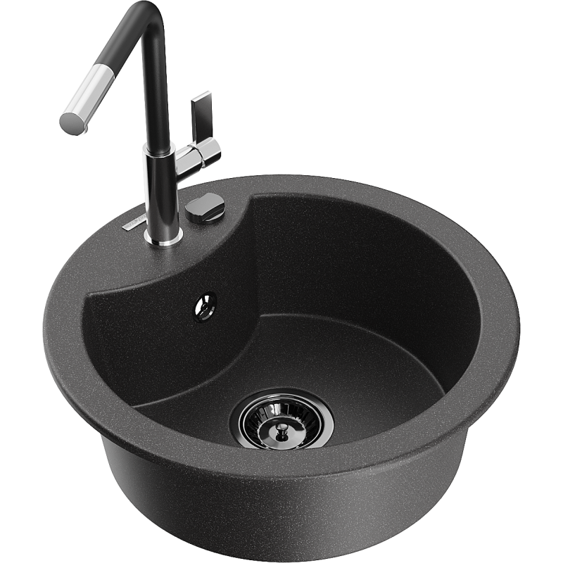 Mexen Diego 1-bowl granite sink with Flora kitchen tap, black speckled - 6512-76-670401-07-B