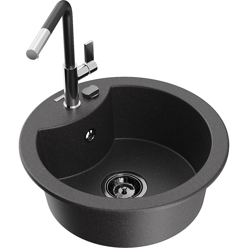 Mexen Diego lava-loiça de granito de 1 bacia com torneira de cozinha Flora, preto salpicado - 6512-76-670401-07-B