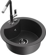 Mexen Diego 1-bowl granite sink with Flora kitchen tap, black speckled - 6512-76-670401-07-B