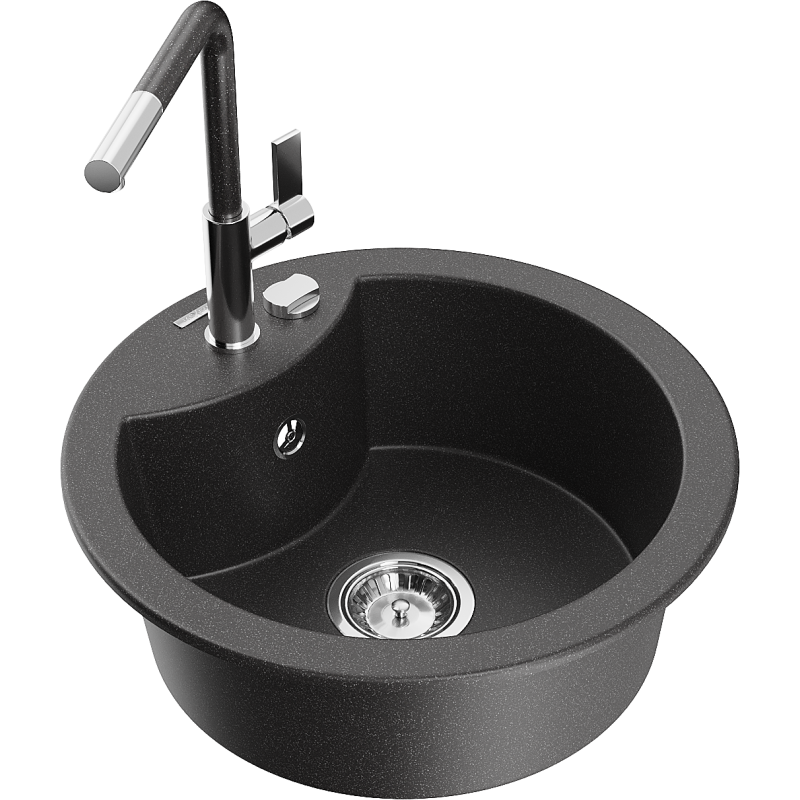 Mexen Diego lava-loiça de granito de 1 cuba com torneira de cozinha Flora, preto salpicado - 6512-76-670401-08