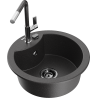 Mexen Diego 1-Bowl Granite Sink with Flora Kitchen Tap, Black Spotted - 6512-76-670401-08-B
