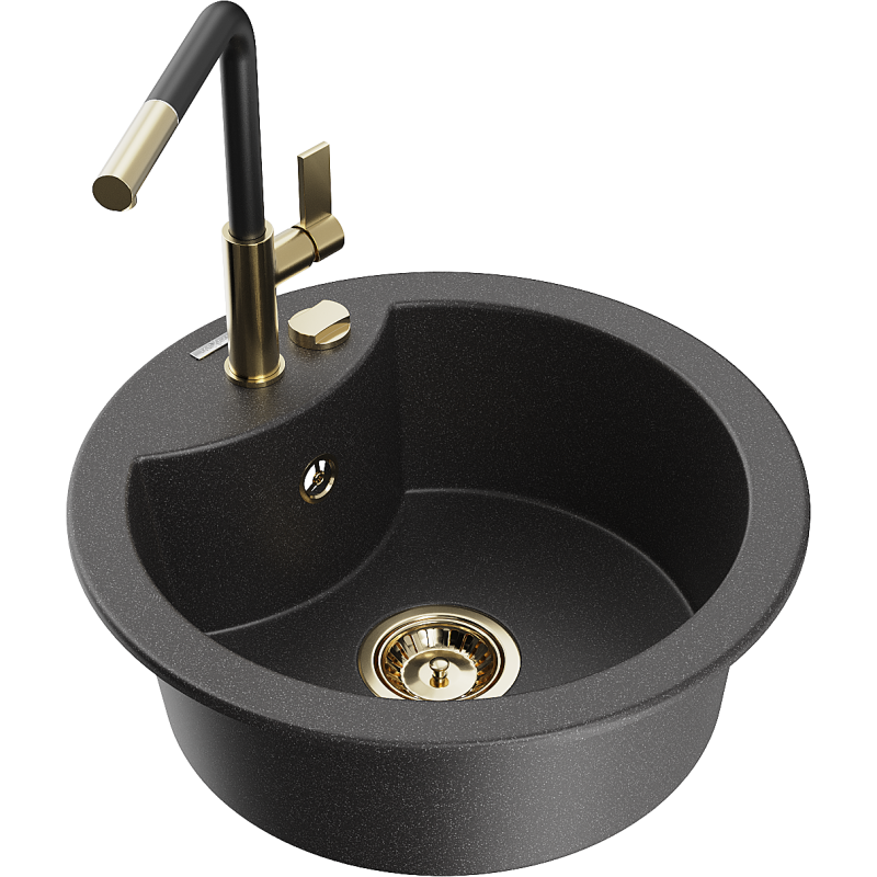 Mexen Diego lava-loiça de granito de 1 bacia com torneira de cozinha Flora, preto salpicado - 6512-76-670401-57-G