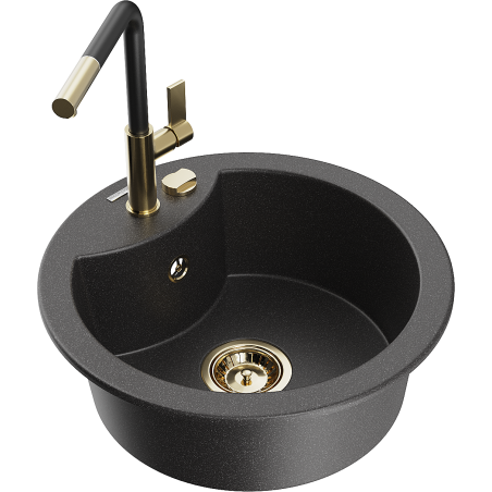 Mexen Diego évier en granit 1 bac avec robinet de cuisine Flora, noir moucheté - 6512-76-670401-57-G