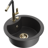 Mexen Diego 1-bowl granite sink with Flora kitchen tap, black speckled - 6512-76-670401-57-G