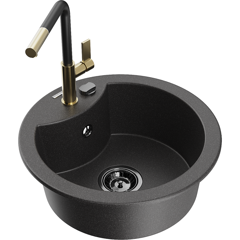 Mexen Diego 1-bowl granite sink with Flora kitchen tap, black speckled - 6512-76-670401-57-B