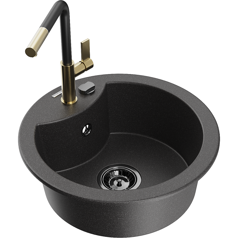 Mexen Diego fregadero de granito de 1 seno con grifo de cocina Flora, negro moteado - 6512-76-670401-57-B
