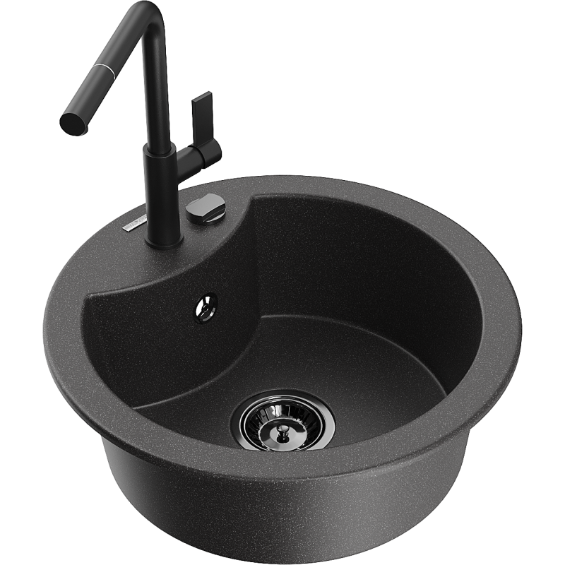 Mexen Diego 1-bowl granite sink with Flora kitchen tap, black speckled - 6512-76-670401-70-B