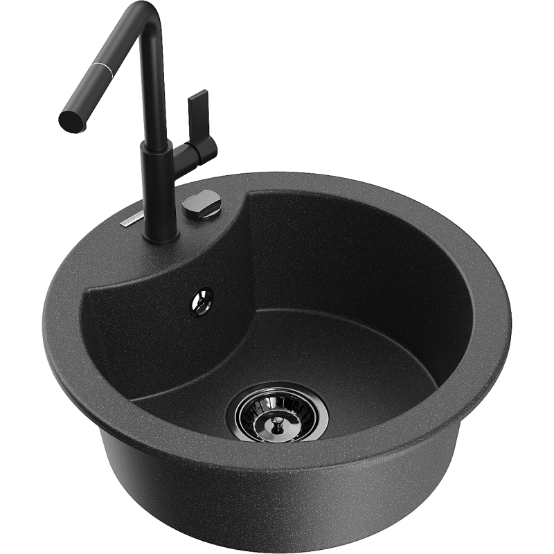 Mexen Diego lava-louças de granito de 1 cuba com torneira de cozinha Flora, preto salpicado - 6512-76-670401-70-B