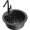 Mexen Diego 1-bowl granite sink with Flora kitchen tap, black speckled - 6512-76-670401-70-B