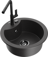 Mexen Diego fregadero de granito de 1 tazón con grifo de cocina Flora, negro moteado - 6512-76-670401-70-B