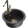 Mexen Diego granite one-bowl sink with kitchen faucet Flora, black speckled - 6512-76-670401-75-G