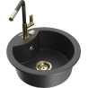 Mexen Diego Granitspüle 1-Bowl mit Küchenarmatur Flora, schwarz gesprenkelt - 6512-76-670401-75-G