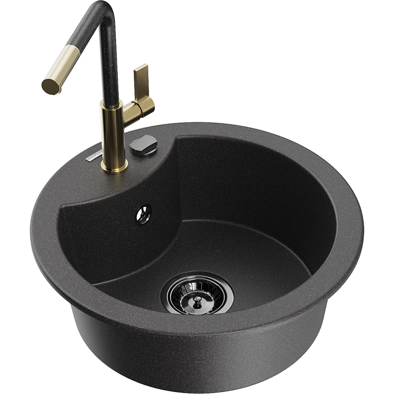 Mexen Diego fregadero de granito de 1 cubeta con grifo de cocina Flora, negro moteado - 6512-76-670401-75-B