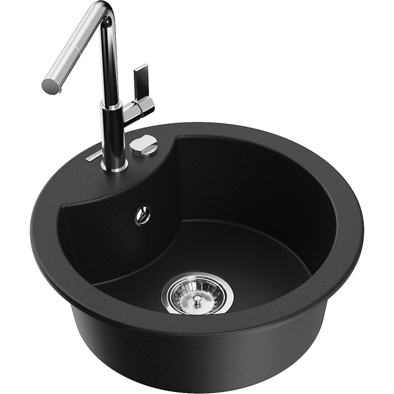 Mexen Diego fregadero de granito de 1 seno con grifo de cocina Flora, negro - 6512-77-670401-00