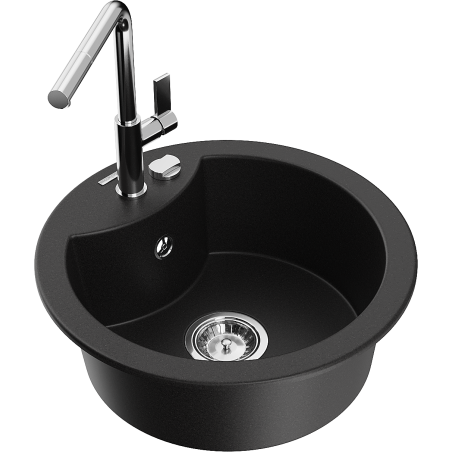 Mexen Diego fregadero de granito de 1 seno con grifo de cocina Flora, negro - 6512-77-670401-00