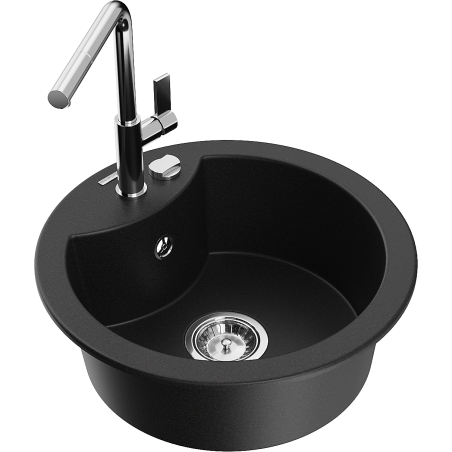 Mexen Diego granīta izlietne ar 1 nodalījumu un virtuve jaucējkrānu Flora, melna - 6512-77-670401-00