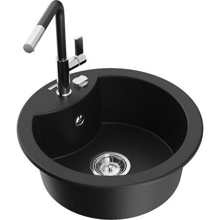 Mexen Diego Granite Kitchen Sink 1-Bowl with Flora Kitchen Tap, Black - 6512-77-670401-07