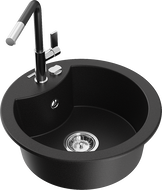 Mexen Diego fregadero de granito de 1 compartimento con grifo de cocina Flora, negro - 6512-77-670401-07