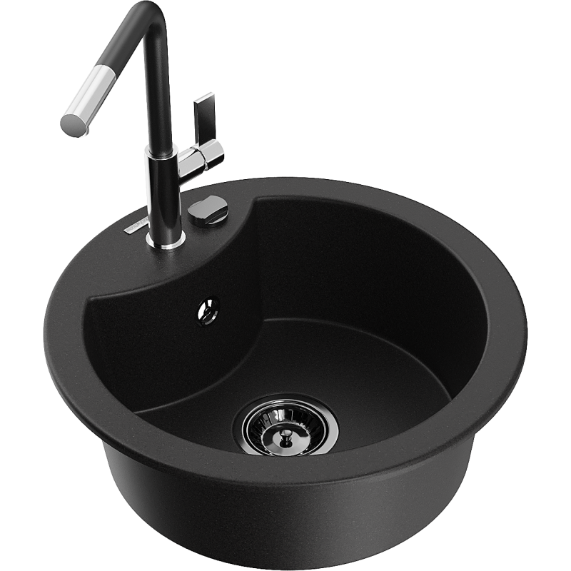 Mexen Diego fregadero de granito de 1 seno con grifo de cocina Flora, negro - 6512-77-670401-07-B