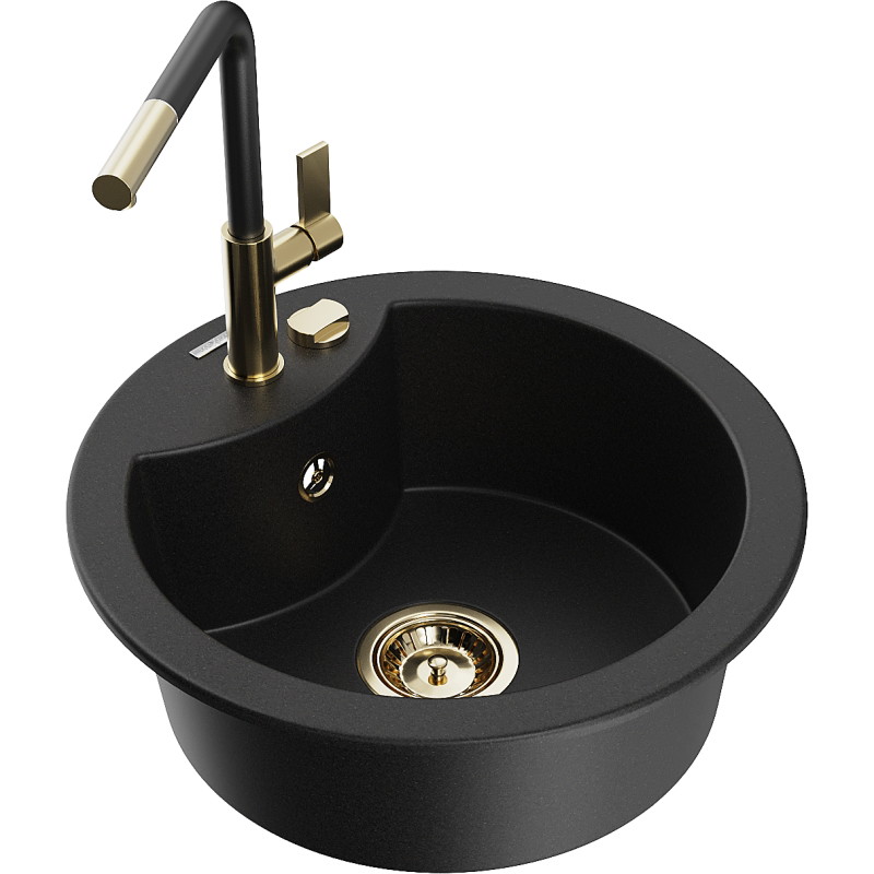 Mexen Diego fregadero de granito de 1 compartimento con grifo de cocina Flora, negro - 6512-77-670401-57-G