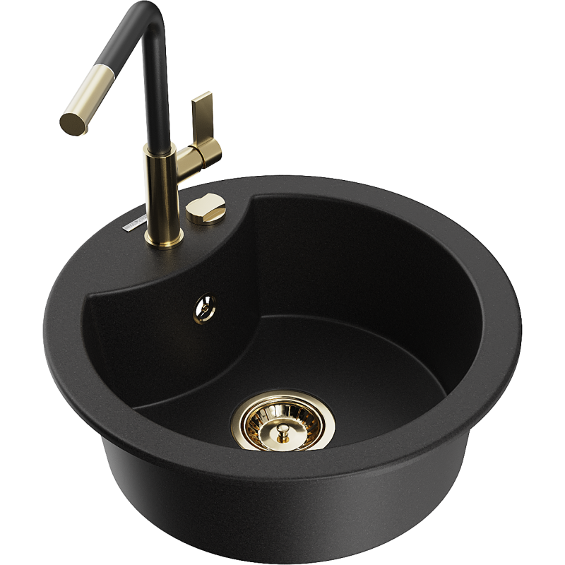 Mexen Diego lava-louça de granito de 1 cuba com torneira de cozinha Flora, preto - 6512-77-670401-57-G