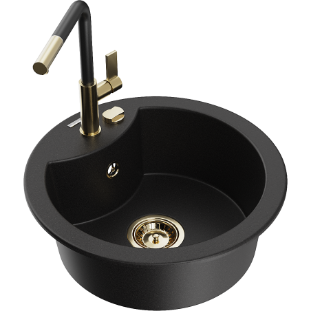 Mexen Diego fregadero de granito de 1 cubeta con grifo de cocina Flora, negro - 6512-77-670401-57-G