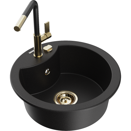 Mexen Diego granit izlietne ar vienu nodalījumu un Flora virtuves jaucējkrānu, melna - 6512-77-670401-57-G