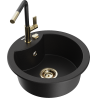 Mexen Diego lava-louça de granito de 1 cuba com torneira de cozinha Flora, preto - 6512-77-670401-57-G
