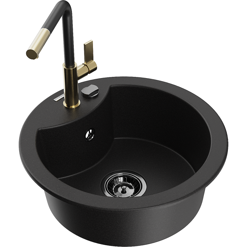Mexen Diego fregadero de granito de 1 cubeta con grifo de cocina Flora, negro - 6512-77-670401-57-B