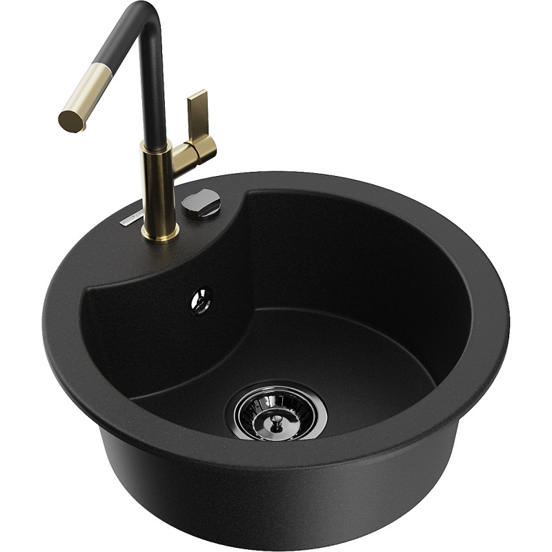 Mexen Diego fregadero de granito de 1 seno con grifo de cocina Flora, negro - 6512-77-670401-57-B