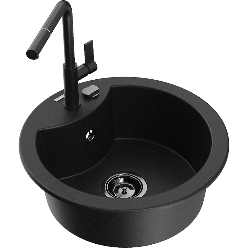 Mexen Diego granitdiskbänk med 1 ho och Flora kökskran, svart - 6512-77-670401-70-B